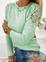 Solid Cotton Blends Crew Neck Skinny Long Sleeve Top