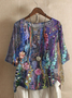 Half Sleeve Floral Casual Cotton Blends T-shirt