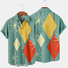 Short Sleeve Vintage Shirt Collar Geometric Shirt ＆ Blouse