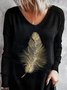 Animal Jersey V Neck Loosen Long Sleeve Top