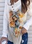 Casual Cowl Neck Plants Long Sleeve Top