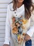 Casual Cowl Neck Plants Long Sleeve Top