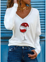 Casual Cartoon Regular Fit V Neck Long Sleeve Top