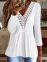 Loosen V Neck Casual Solid Long Sleeve Top