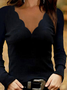 Casual Jersey V Neck Regular Fit Long Sleeve Top