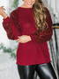 Cotton Blends Plain Loosen Crew Neck Long Sleeve Top