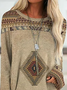 Geometric Casual Cotton Blends Long Sleeve Top