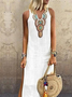 Simple Tribal V Neck Linen Boho Dress
