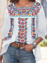 Cotton Blends Scoop Neckline Boho Floral T-shirt