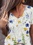 Vacation V Neck Jersey Floral T-shirt