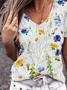 Vacation V Neck Jersey Floral T-shirt