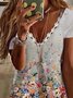 Cotton Blends Loosen Floral V Neck T-shirt