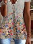 Cotton Blends Loosen Floral V Neck T-shirt