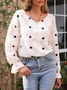 Regular Fit V Neck Polka Dots Long Sleeve Top