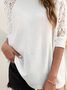 Cotton Blends Casual Plain Crew Neck T-shirt