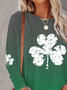 Casual Crew Neck Shamrock Long Sleeve Top