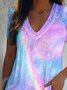 Cotton Blends V Neck Loosen Ombre T-shirt