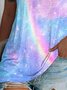 Cotton Blends V Neck Loosen Ombre T-shirt