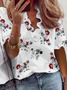 V Neck Casual Floral Loosen T-shirt