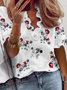 V Neck Casual Floral Loosen T-shirt