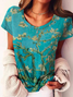 Crew Neck Regular Fit Floral Cotton Blends T-shirt