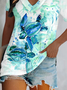 V Neck Casual Animal Regular Fit T-shirt