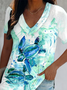 V Neck Casual Animal Regular Fit T-shirt