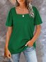 Jersey Square Neck Solid Loosen T-shirt