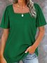 Jersey Square Neck Solid Loosen T-shirt