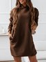 Cotton Blends Loosen Hooded Casual Fall Dress