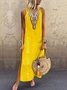 Simple Tribal V Neck Linen Boho Dress