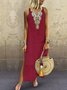 Simple Tribal V Neck Linen Boho Dress