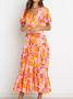 Regular Fit Floral V Neck Floral Dress
