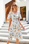 V Neck Vacation Cotton Floral Dress