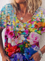 V Neck Vacation Loosen T-shirt