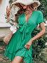 Regular Fit Plain V Neck Dress