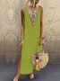Simple Tribal V Neck Linen Boho Dress