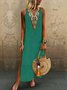 Simple Tribal V Neck Linen Boho Dress