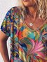 V Neck Cotton Blends Casual Regular Fit T-shirt
