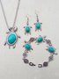 Vintage Alloy Turquoise Turtle Necklace And Earrings Set