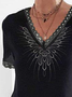 V Neck Jersey Casual Geometric T-shirt