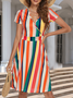 Regular Fit Cotton Blends V Neck Color Block Summer Dress