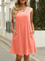 V Neck Casual Plain Summer Dress