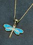 Ethnic Vintage White Opal Dragonfly Ladies Pendant Necklace Dress Jewelry