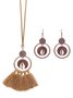 3Pc Retro Style Holiday Leisure Geometric Hollow Tassel Earrings Necklace Set