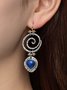 Ethnic Vintage Spiral Blue Gemstone Handmade Earrings