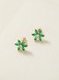 Commuter Simple Green Zircon Petal Earrings