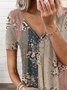 Casual V Neck Floral Raglan Sleeve Jersey Shirt & Blouses