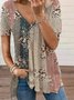 Casual V Neck Floral Raglan Sleeve Jersey Shirt & Blouses