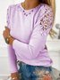 Solid Cotton Blends Crew Neck Skinny Long Sleeve Top